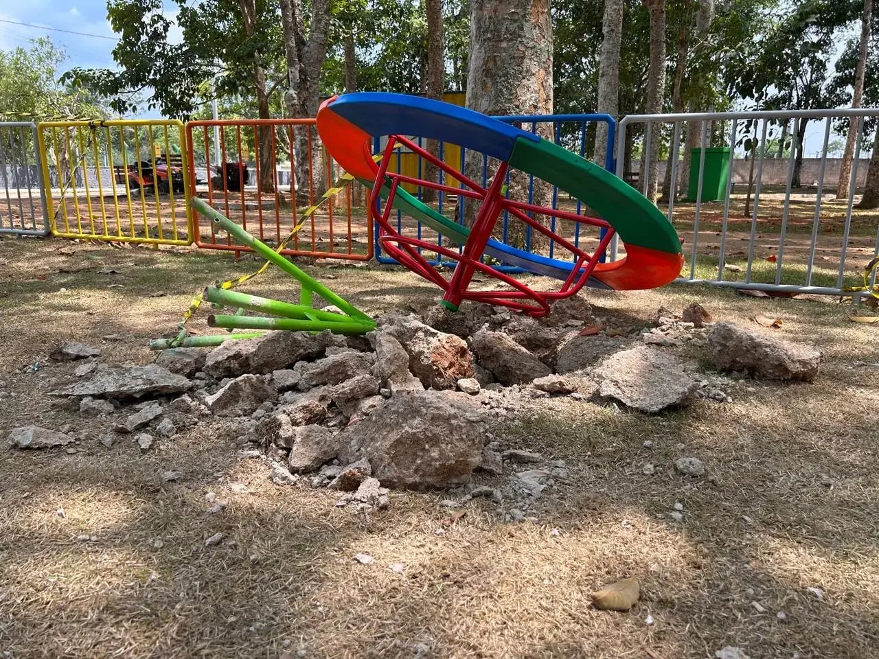 Brinquedos danificados e pichações aparecem no Parque Circuito em menos de uma semana após revitalização
