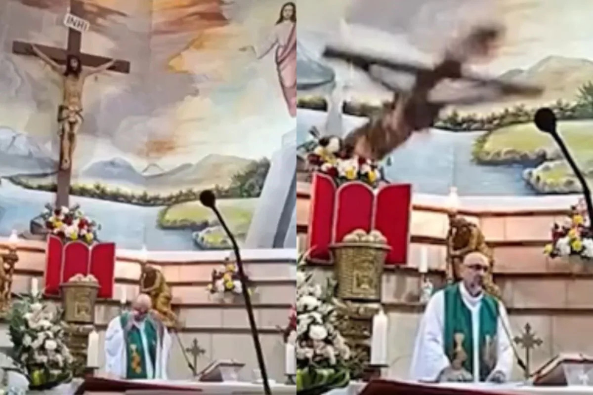 Sacerdote falece após cruz cair durante missa ao vivo no Equador